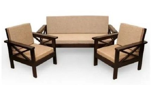 5 Seater Plain Solid Wooden Sofa Set For Living Room