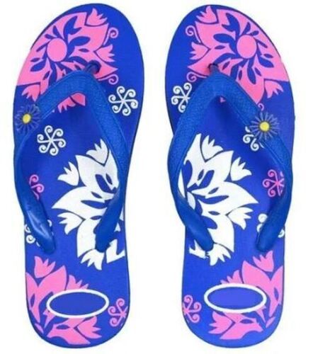 Blue And Purple Daily Wear Rubber Outsole Printed Flip Flop Slipper For Ladies 