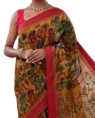 Multi Color Ladies Printed Kalamkari Saree With Unstitched Blouse Piece