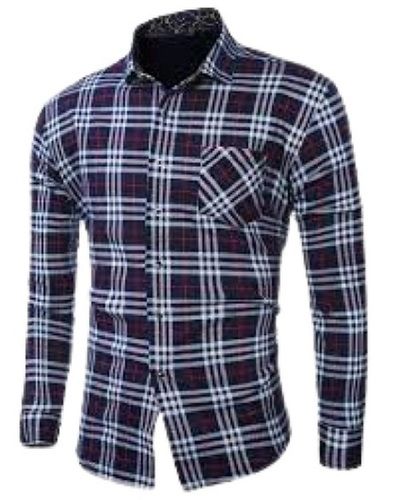 Mens Checked Full Sleeve Blue Cotton Shirt Age Group: Above 18