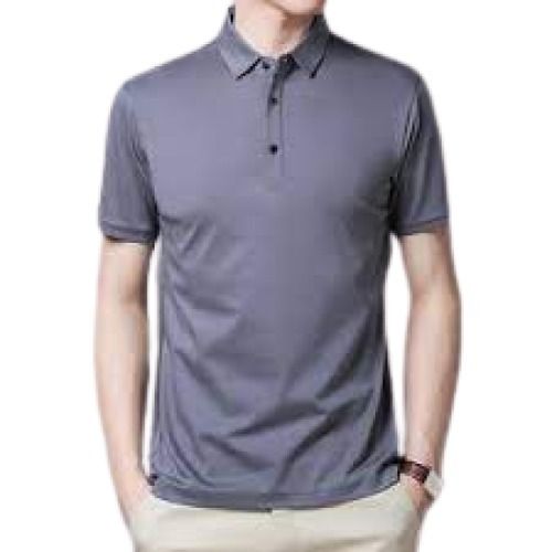 Grey Mens Half Sleeve Plain Casual Polo Cotton T Shirts