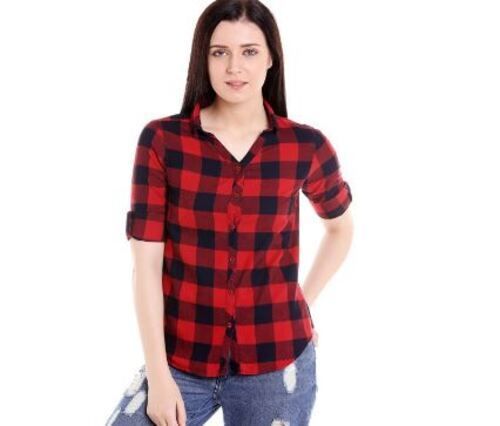 Multi Color Short Sleeves Casual Wear Check Pattern Cotton Shirt For Ladies Age Group: Adults