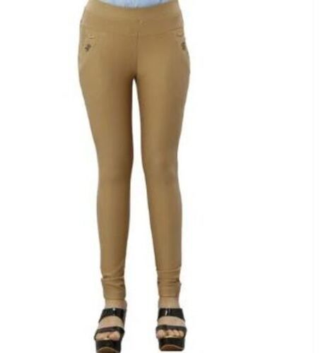 Cream Regular Fit Daily Wear Plain Jegging For Ladies 