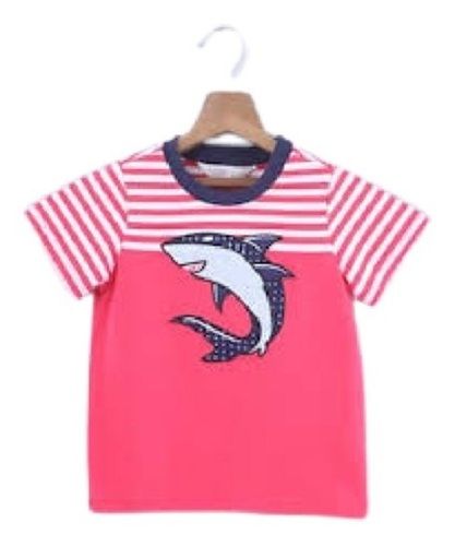 Baby Causal Wear Round Neck Half Sleeve Pink Cotton T Shirts