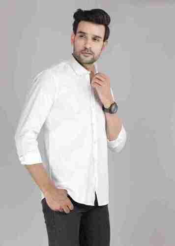 White Cotton Casual Wear Shirt For Mens