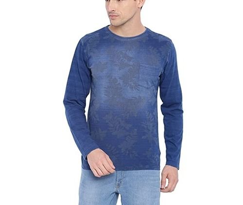 Full Sleeves And Round Neck Daily Wear Plain Dyed Denim T Shirt For Mens Age Group: 18  Years Above