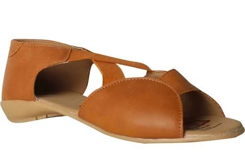 Brown Non Slip And Comfortable Plain Casual Wear Leather Sandals For Ladies