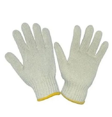 White And Yellow Full Fingered Cotton Knitted Hand Gloves