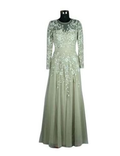 Full Sleeves Party Wear Embroidered Ladies Georgette Gown 