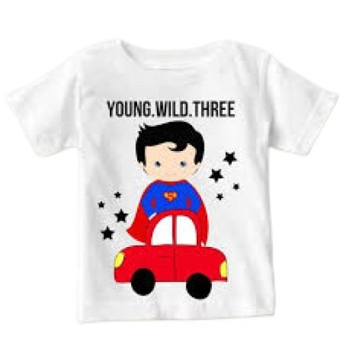 Kids Short Sleeve Round Neck White Printed T-Shirt Bust Size: 14 Inch (In)