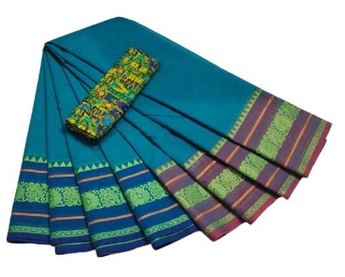 Blue Ladies Broad Border Plain Cotton Saree With Matching Blouse Piece at  Best Price in Coimbatore