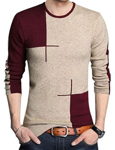 Sandal With Brown Mens Printed Long Sleeve O Neck Cotton T Shirt