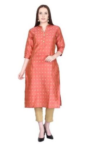 Round Neck 3-4Th Sleeves Printed Silk Kurti  Bust Size: 36 Inch (In)