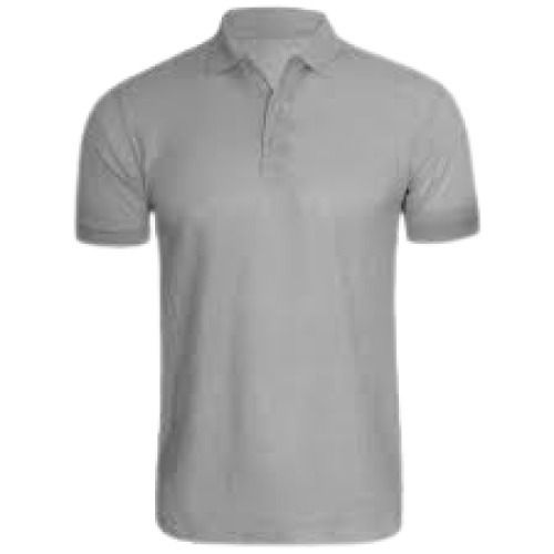 Grey Short Sleeve Polo Neck Plain Pattern Pure Cotton Fabric Men'S T Shirts