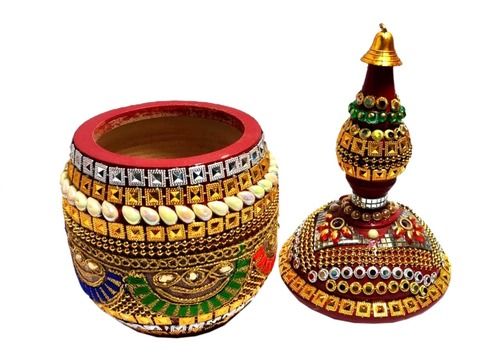 180 Gm Handwork Round Shape Wooden Stylish Kumkum Box