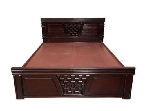 Machine Made 6X5X3.5 Foot Polish Finish Termite Proof Wooden Double Bed 