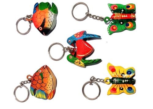 Attractive Look Multicolor Wooden Animal And Bird Keychains