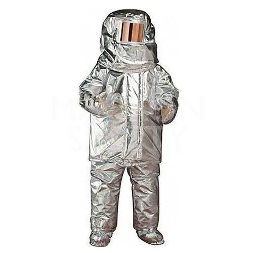 Silver Fire Resistant Two Layer Aluminum Based Fire Safety Suit For Industrial Use