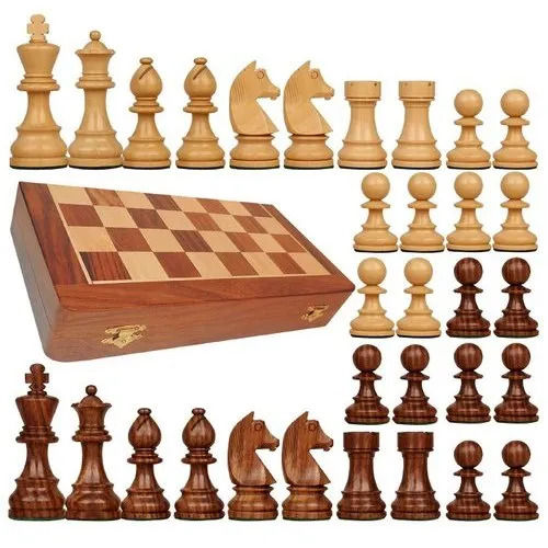 Foldable 18x18 Inch Square Wooden Chess Set With Magnetic Features