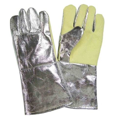 Silver Full Finger Medium Cuff And Heat Resistant Plain Aluminum Fire Safety Gloves