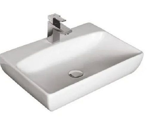 Ceramic Wash Basin - Rectangular Shape, Glossy White Finish | Durable Tabletop Design with Polished Surface