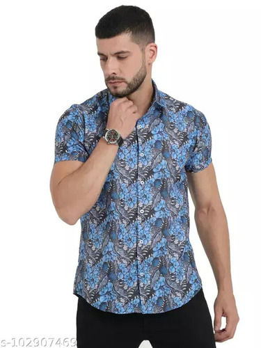 Light Printed Breathable Button Closure Short Sleeves Classic Collar Shirt For Men Age Group: 18+