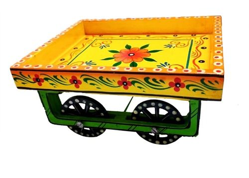 Medium Hand Painted Wooden Cart Thela For Decoration