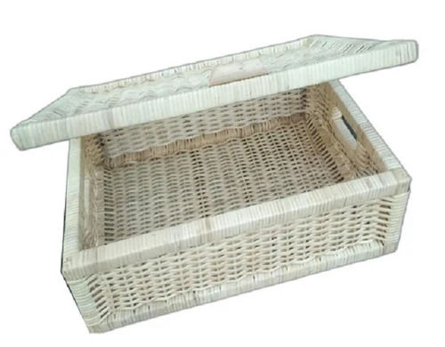 White Modern Rectangular Without Handle Small Handmade Wicker Wooden Basket