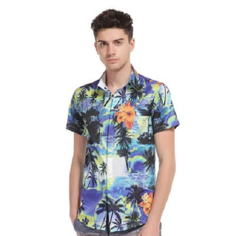 Multi Color Short Sleeves Collar Neck Printed Pattern Men'S Beach Shirts Chest Size: 34Inch