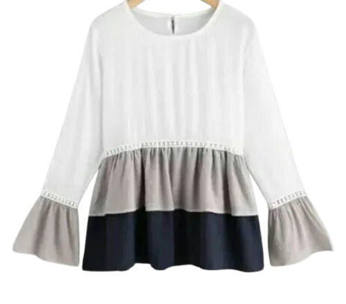 Multicolor Plain Full Frill Sleeves Zipper Closure Round Neck Western Tunic Cotton Top For Girls 