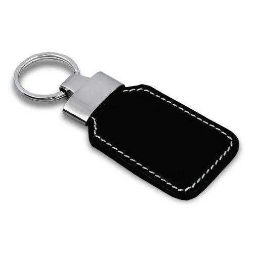 Rectangular Glossy Finished Stainless Steel And Pu Promotional Keychain