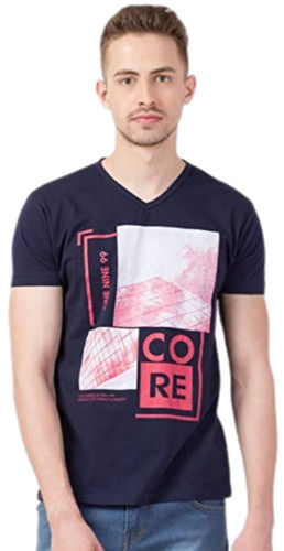 V Neck Short Sleeves Casual Wear Soft Cotton Printed T Shirt For Men Age Group: 18 To 45