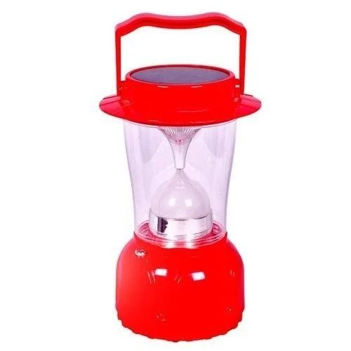 Red 10X5 Inch 55 Watts Round Plastic Led Solar Table Lamp With Handle 