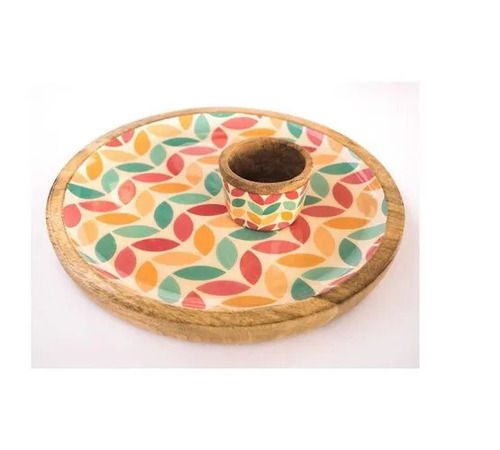 12 Inch Reusable Round Wooden Printed Food Plate For Kitchen