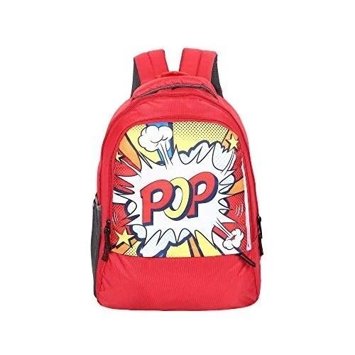 Red Adjustable Strap Printed Zipper Closure Waterproof Pu School Bag 