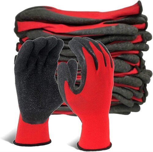 Blue Free Size Plain Red & Black Nylon Safety Gloves