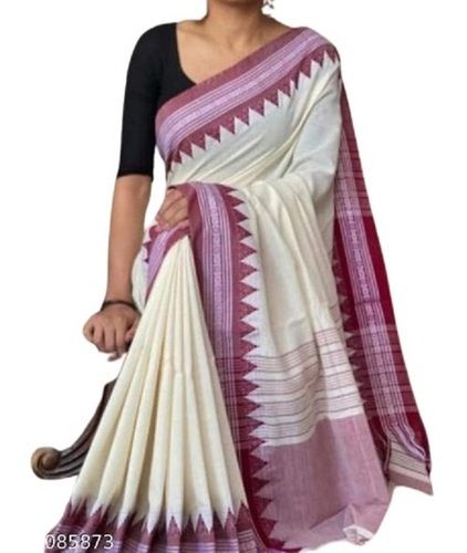 Summer Ladies Plain White Casual Wear Cotton Saree