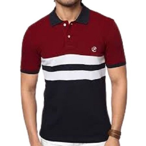 Maroon With Black Multi Color Short Sleeve Polo Neck Pure Cotton Men'S T Shirts