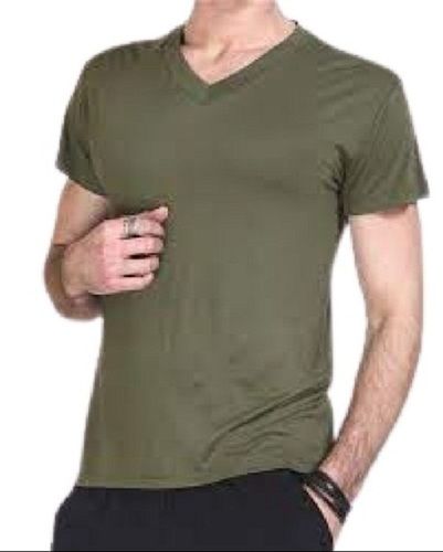 Grey Plain Pattern Short Sleeve V Neck Casual Wear Men'S T Shirts