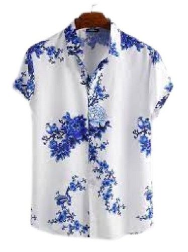 Printed Pattern Short Sleeve Casual Wear Polyester Men'S Shirts Chest Size: 45 Inch