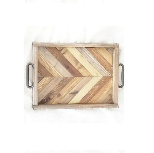 Rectangular Rustic Wood And Metal Serving Tray For Home And Hotel