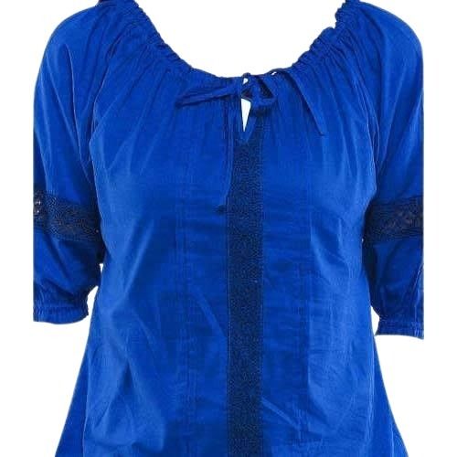 Comfortable And Attractive Plain 3/4th Sleeve Cotton Top For Ladies