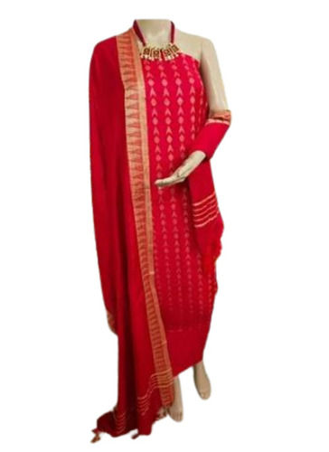 Red Party Wear Printed Cotton Unstitched Salwar Suit For Women 