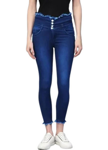 Plain Dyed And Washable Regular Denim Jeans For Girls