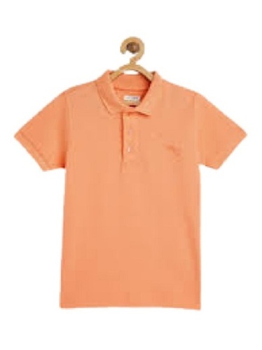 Premium Quality And Breathable Polo Neck Short Sleeve Plain T-Shirt - Cotton, XS Size, 22 Inch Length, Orange Color - Classic Collar, Modern Style, Short Sleeves, Summer Use
