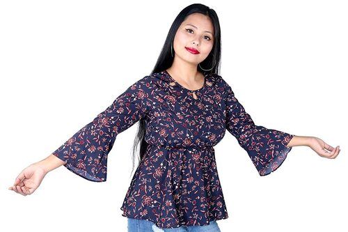 Purple Printed Cotton Top For Ladies