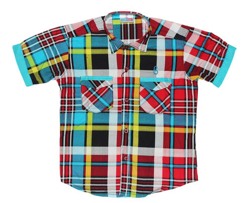 Short Sleeves Button Closure Check Print Skin Friendly Cotton Shirt For Boys Age Group: 4 To 6 Years