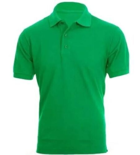 Green Short Sleeves Casual Wear Polo Neck Plain T Shirt For Mens