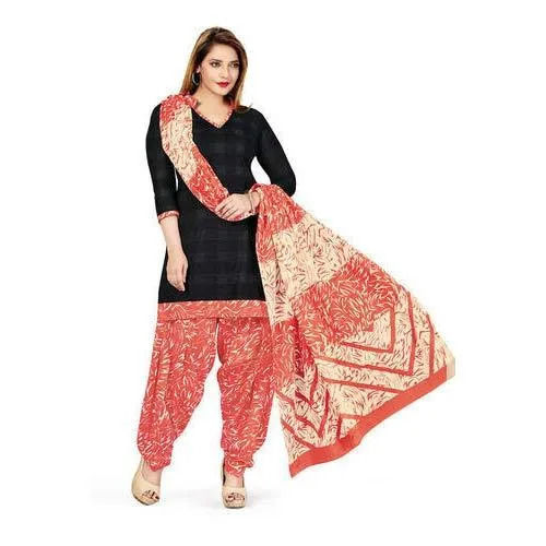 Three Four Sleeves Printed Cotton Salwar Suits With Dupatta For Ladies 