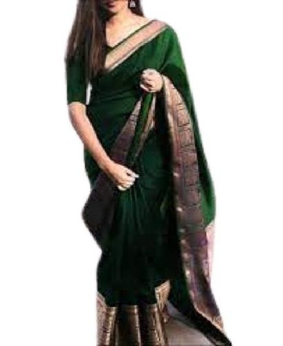 Traditional Wear Dark Plain Cotton Silk Saree With Attach Blouse
